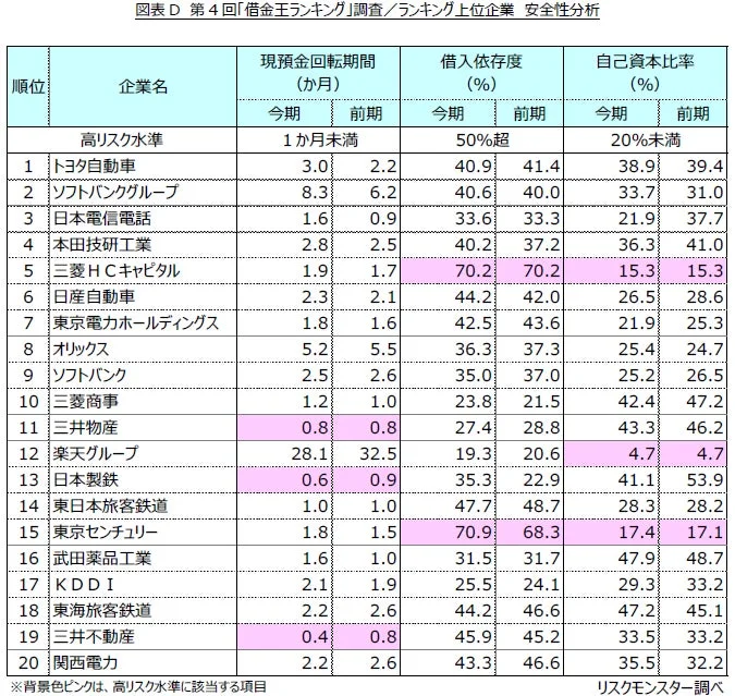 ランキング上位企業 安全性分析